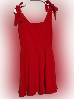 Mi Ami Red Tie Shoulder Skater Dress w/ Pockets Women’s Small